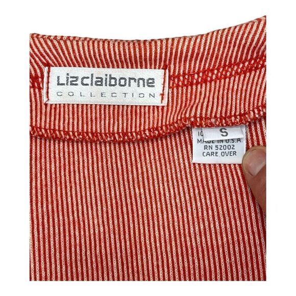 Vintage Liz Claiborne Orange Striped Cotton Cropped Blazer & Skirt Set 80s - Picture 6 of 11